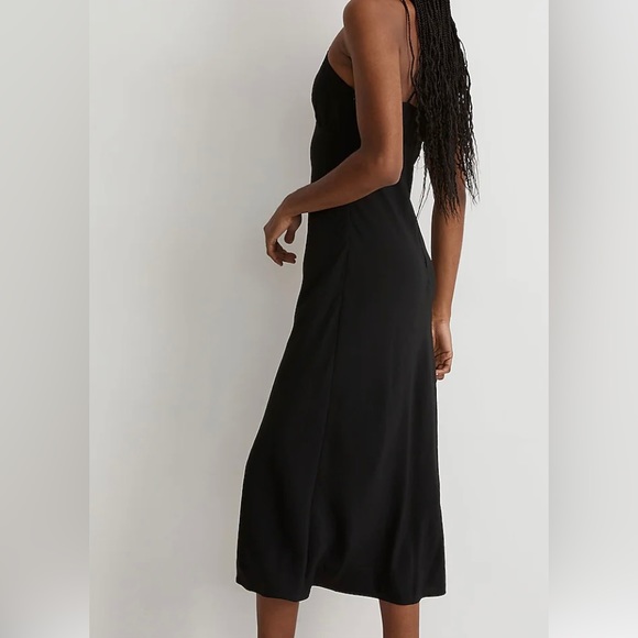 Madewell Layton midi V-neck adjustable cami straps slip dress true black Size 10 - Picture 6 of 12